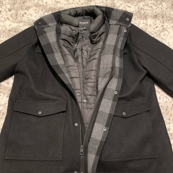 Guess Mens Military-Inspired Coat with Plaid Detail - Picture 11 of 12